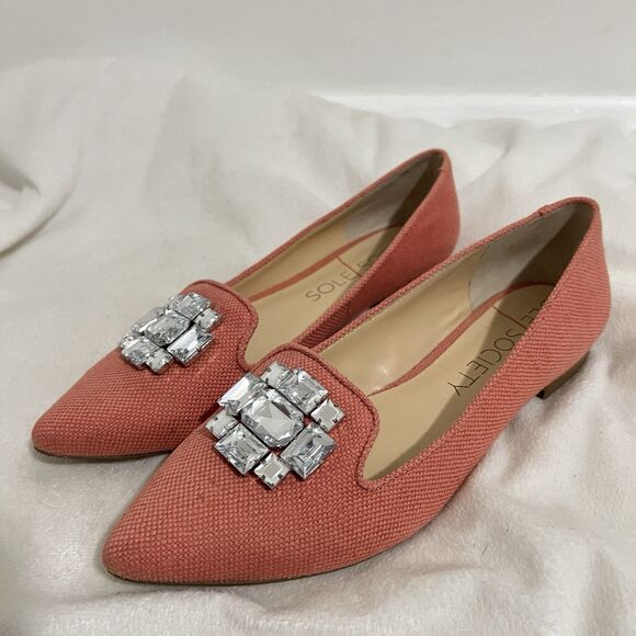 Sole Society Shoes Size 10 Orange Coral Canvas So-Libry Flats Rhinestone Pointed - Picture 2 of 9
